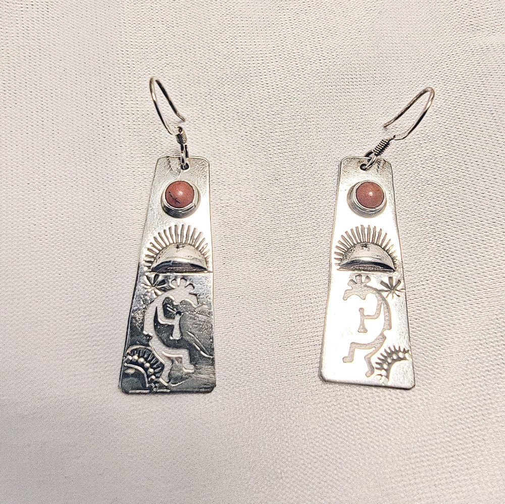 Tribal Aztec sterling silver earrings with stone